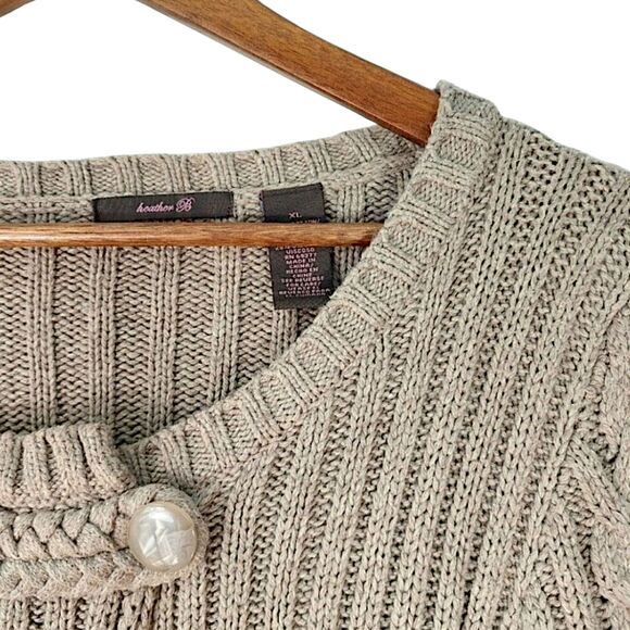 VTG Y2K Heather B Chunky Cable Knit Cardigan Toggle Bell Sleeve Sweater Sz XL - Picture 10 of 13
